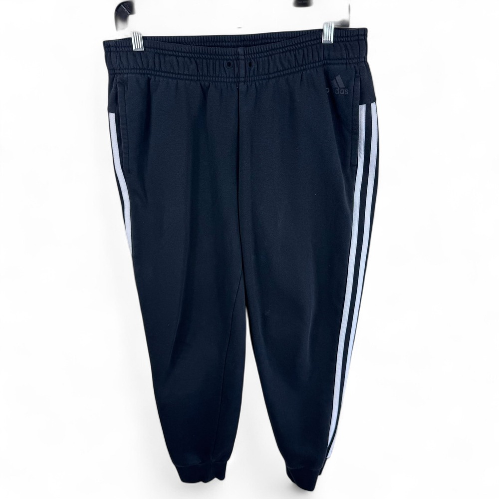 Adidas‎ Womens Essentials 3-Stripes Tapered Joggers Black White Medium Fleece